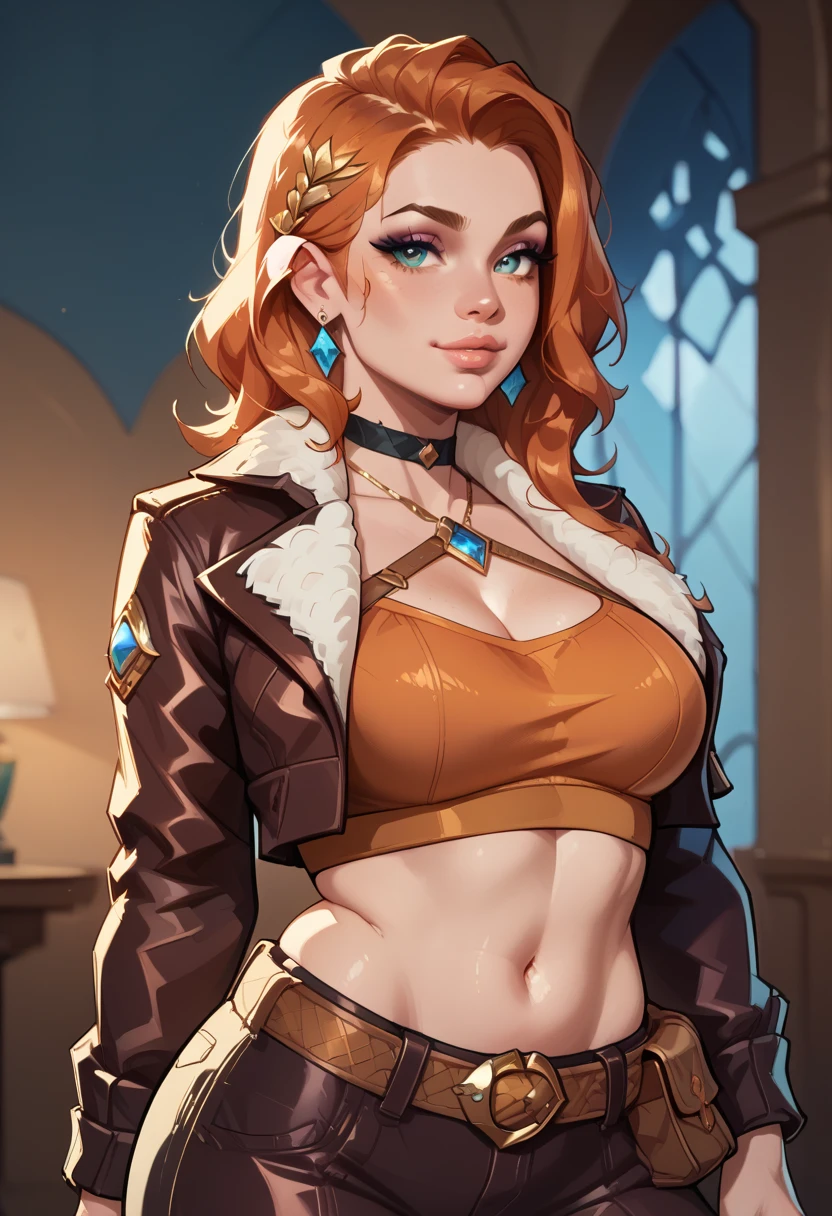 Create a stylized character of a girl designed for a 3D game. The character should have sculpted hair with intricate details and vibrant colors. Provide front and side views as reference images for modeling. Her outfit should have a fantasy theme, incorporating unique elements that enhance her whimsical appearance. The background should be simple to keep the focus on the character