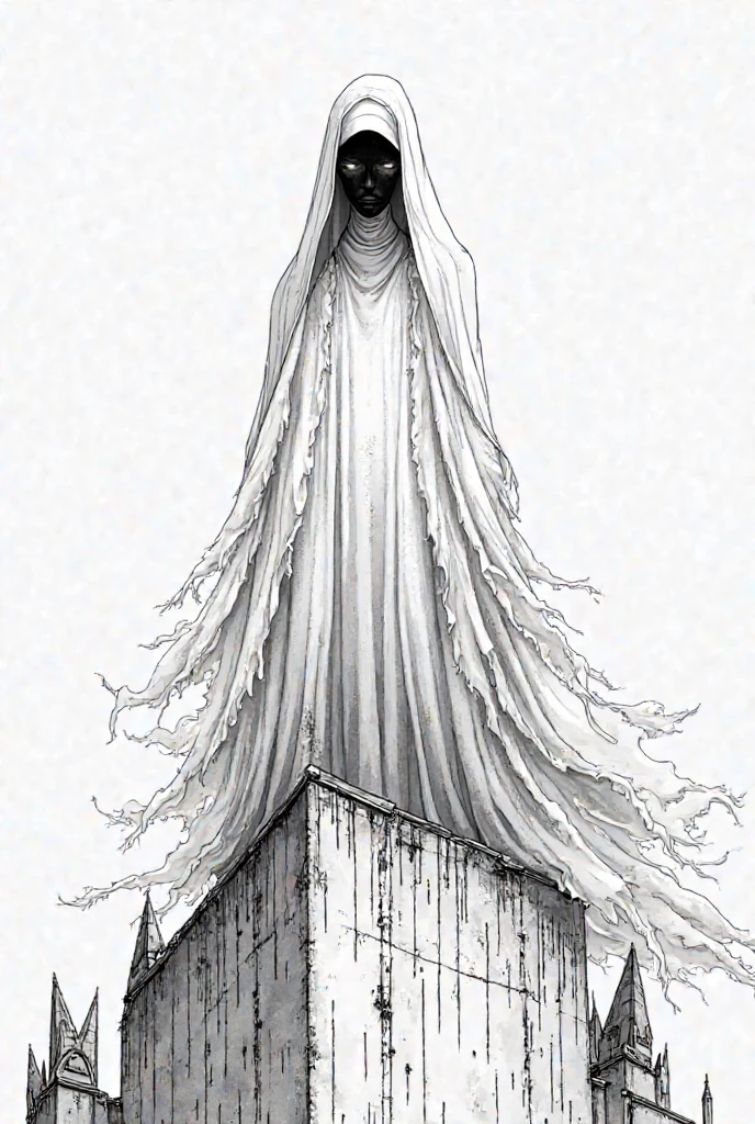 Draw a ghost in her 70s in Korea like a horror movie scene