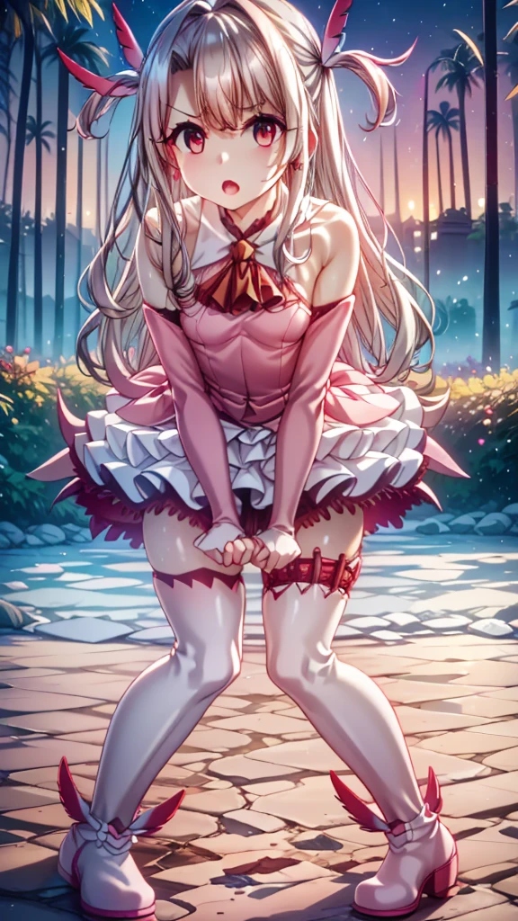ultra-detailed, CG, perfect atwork, perfect female figure, 1 girl, Aerith Gainsborough, choker, cropped jacket, hair bow, bracelet, pink dress, looking down nervously, shy, embarrassed aroused and shocked, outdoors, standing legs crossed, peeing herself, peeing down her legs, a small puddle of her own urine is forming around her feet on the dry ground, very desperate to pee, peeing, wetting herself, urination, naughty, streaming tears, wide-eyed, makeup, scared, despair, panicking, high detail, multiple views, anime, Realism, anime style, Hyperrealism, wide shot, masterpiece, highres, UHD, anatomically correct, high quality, super detail, high details, best quality, highres, award winning, 8k, textured skin