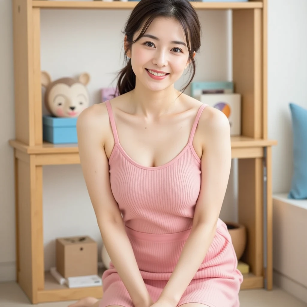 (8K), (Highest quality: 1.2), (Realistic), (Realistic: 1.37), Ultra-high resolution, 1 Girl, cute, smile, Mouth closed, Beautiful details, Beautiful Nose, whole body, Wet Hair, Giant Dalcefo, pork, , Thighs