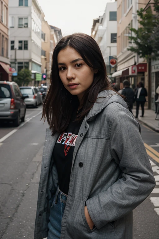 Young girl waiting for a bus on the road