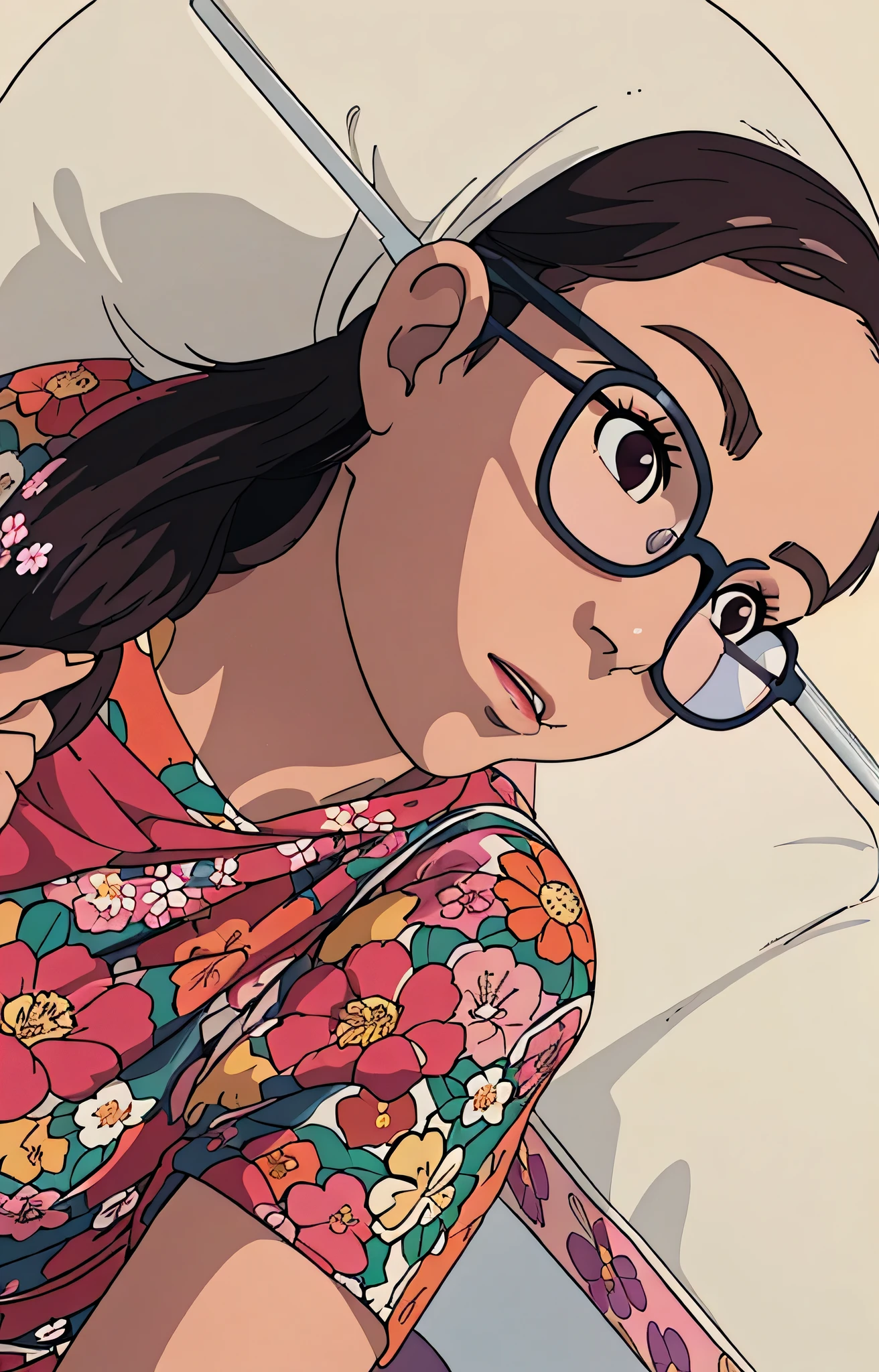 there is a woman with glasses and a floral shirt posing for a picture, profile image, with accurate face, portait photo profile picture, profile picture, half portrait, mid shot portrait, professional profile picture, beuatiful face, photo taken in 2 0 2 0, girl with glasses, high quality portrait, with glasses, !!wearing modern glasses!!ghibli style, ((masterpiece)),((best quality)),(detailed),Illustration,8k,colorful, high contrast