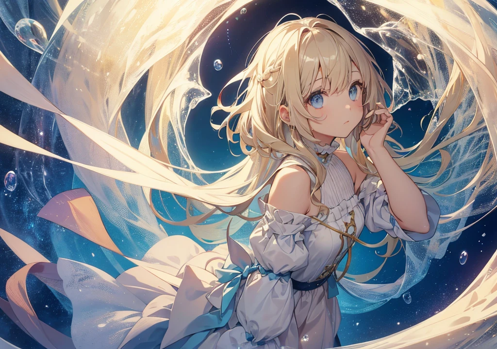Anime girl with long blonde hair sitting on the ground - SeaArt AI