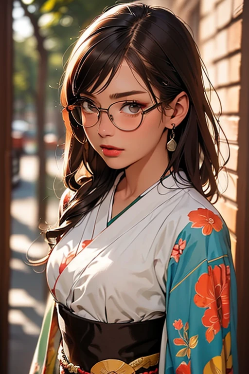1 girl, glasses, big breasts, yukata, loose hair, looking at you, open the door for you, smiling, blush, detailed face, beautiful eyes, long eyelashes, detailed lips, detailed skin, intricate details, elegant, beautiful lighting, cinematic, warm colors, soft focus, photorealistic, masterpiece, 8k, ultra-detailed, (best quality, 4k, 8k, highres, masterpiece:1.2), ultra-detailed, (realistic, photorealistic, photo-realistic:1.37)