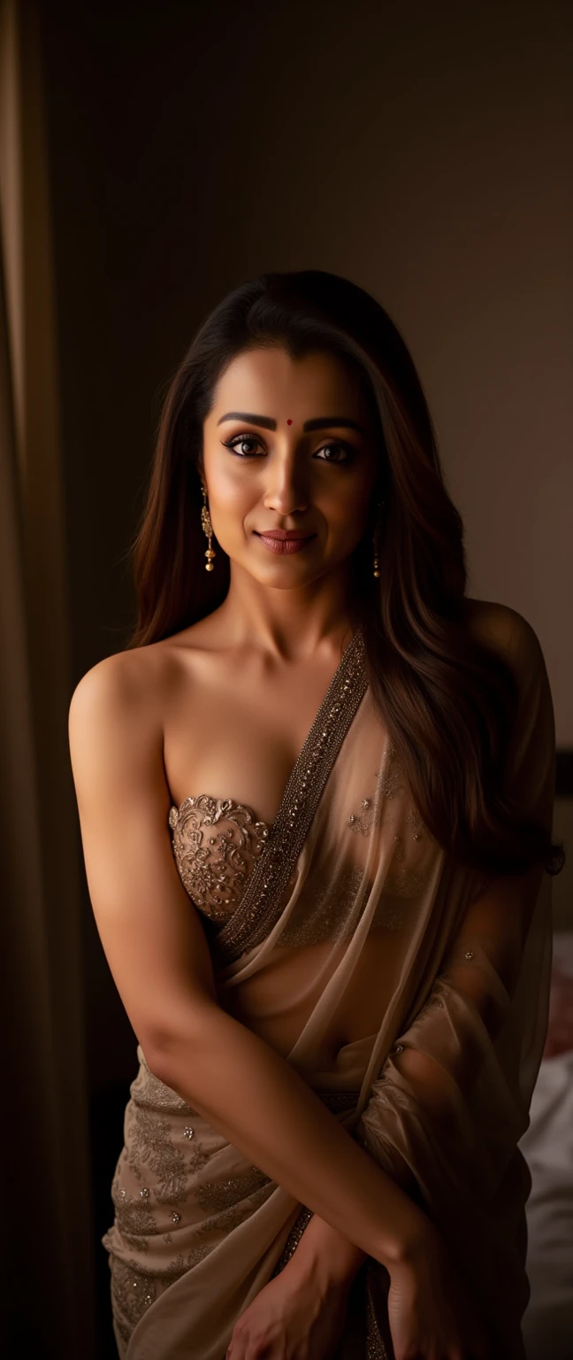 beautiful mature Indian college girl, hot boobs, fully naked wearing a transparent see thru dress giving a pout face with sexy legs