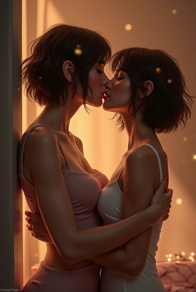 ((1  woman hugging 1 littleongue kissing)),(entangled),( She wears a thong)，((1 Naked Boy)),Delilip detailing，A MILF, trending on artionh, intricate face details,Curvy physique, (Thick body),vibrant, 4K, 12k resolution,Seductive smile
