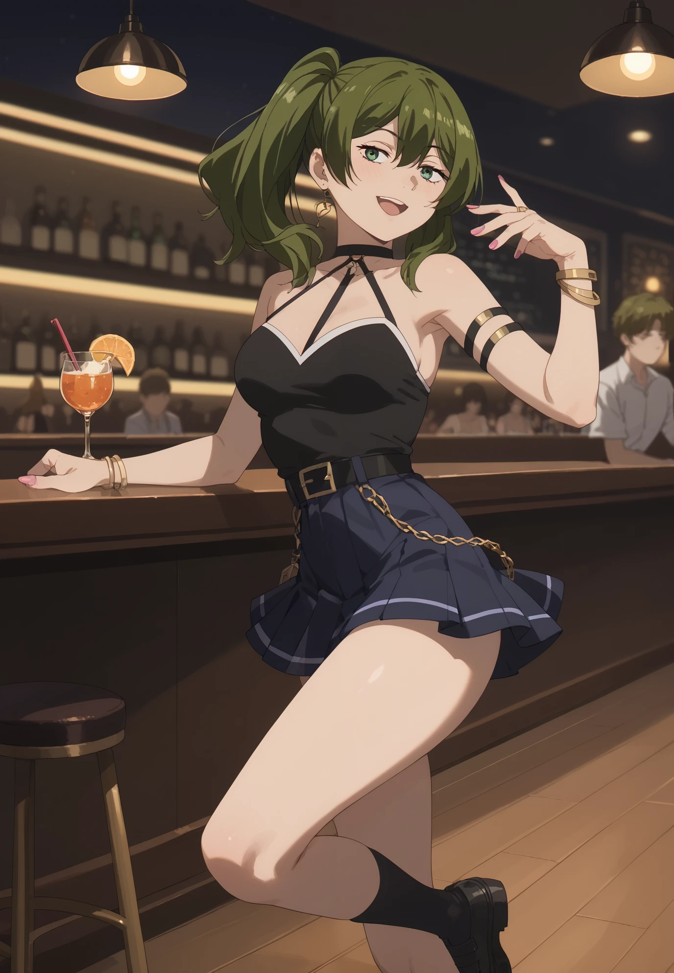 1girl, solo, Ubel, Gyaru cosplay, sexy pose, alluring atmosphere, BREAK, nightclub, night time, beautiful lighting and shadows,