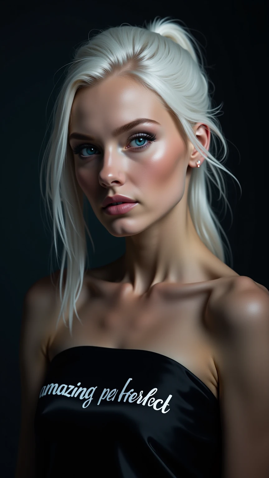 a white with grey highlights hellhound girl, beautiful detailed red eyes, beautiful detailed lips, extremely detailed face, long eyelashes, tight jeans (best quality,4k,8k,highres,masterpiece:1.2),ultra-detailed,(realistic,photorealistic,photo-realistic:1.37),concept art, vibrant colors, dramatic lighting, dramatic atmosphere, full body 