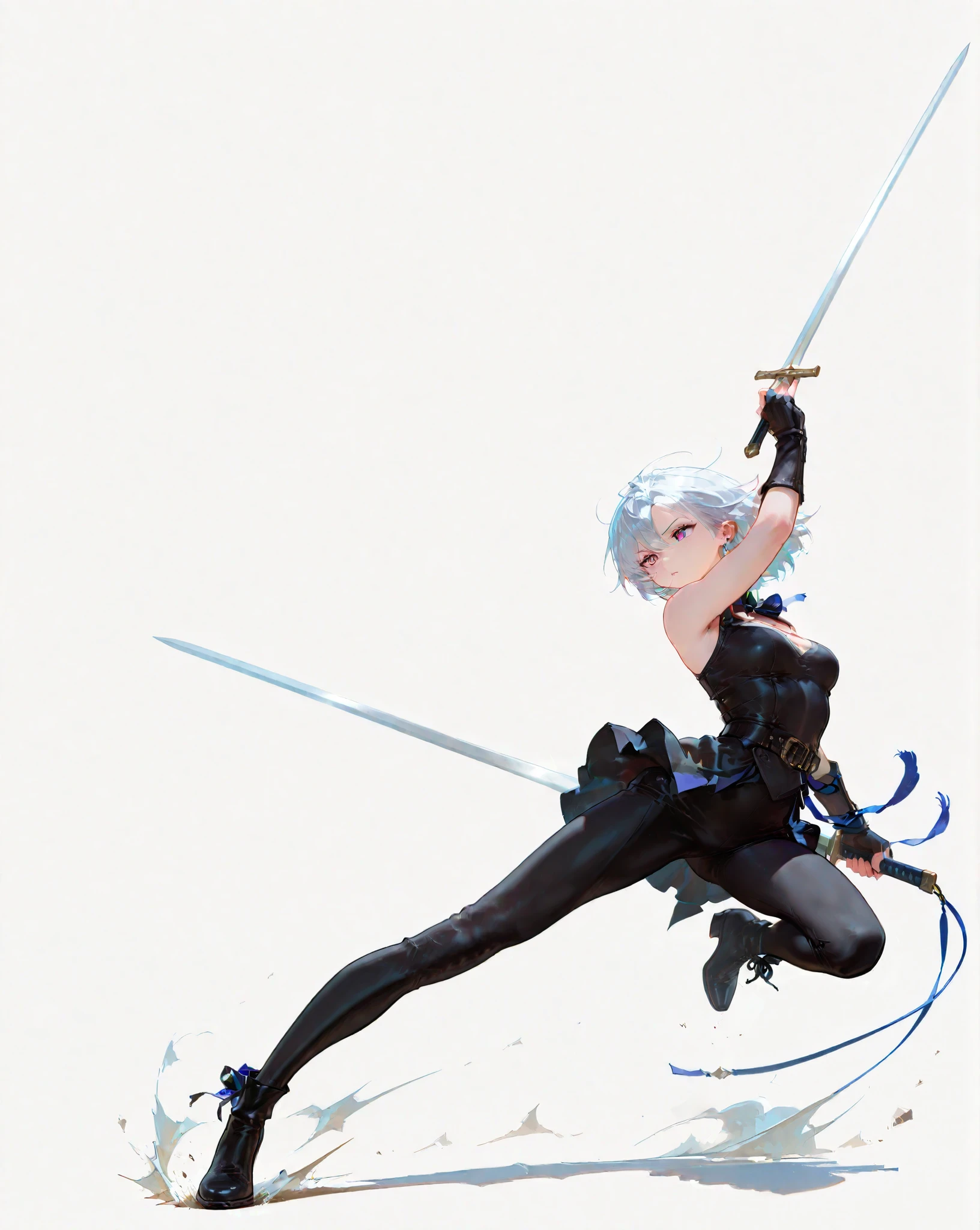 dynamic、great details、high image quality、simple background、 fight scene、Dynamic、Long sword、full body