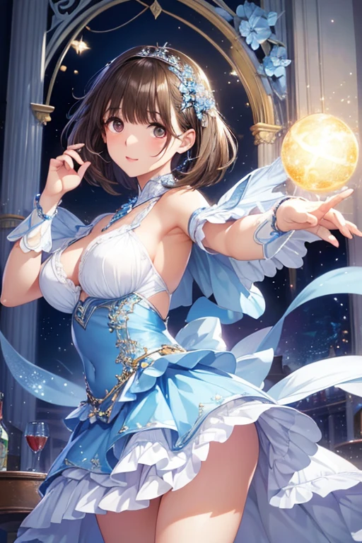 (((masterpiece))),((Highest quality)),Beautiful girl, Aerith, Sexy witch, bangs、(Long Hair, Braided ponytail:1.5)、(((huge firm bouncing bust, Deep cleavage)))、2、Translucent white skin, Sparkling sweat, (Gorgeous frilled dress with intricate patterns:1.5)、Japanese girl、 Beautiful digital artwork, Beautiful fantasy art, dynamic sely poses, A kind smile, Mysterious Background, Aura, A gentle gaze, BREAK,night, lanthanum,
