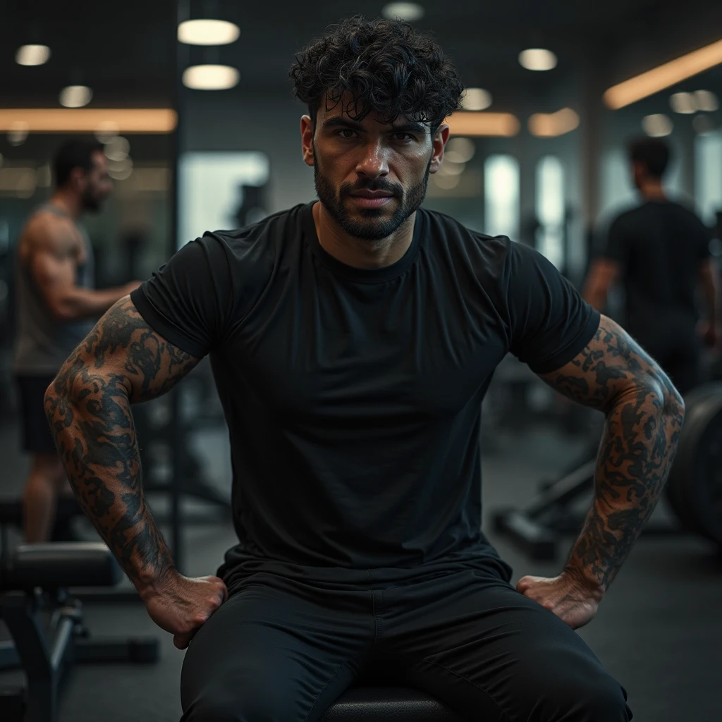 Homem adulto de 28 anos de pele oliva, cabelos na altura dos ombros, com o corpo molhado, com tatuagens nas costas dentro do banheiro, backview, qualidade 8K, foco nítido, textura real da pele, foto RAW