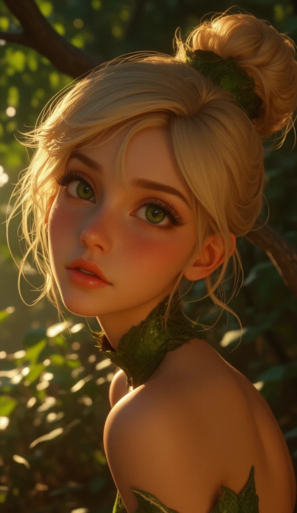 portrait of a 30 year old woman wearing green, (small natural breasts) (petite:1.2) <lora:fairytaleai_v10:0.5> fairytaleai