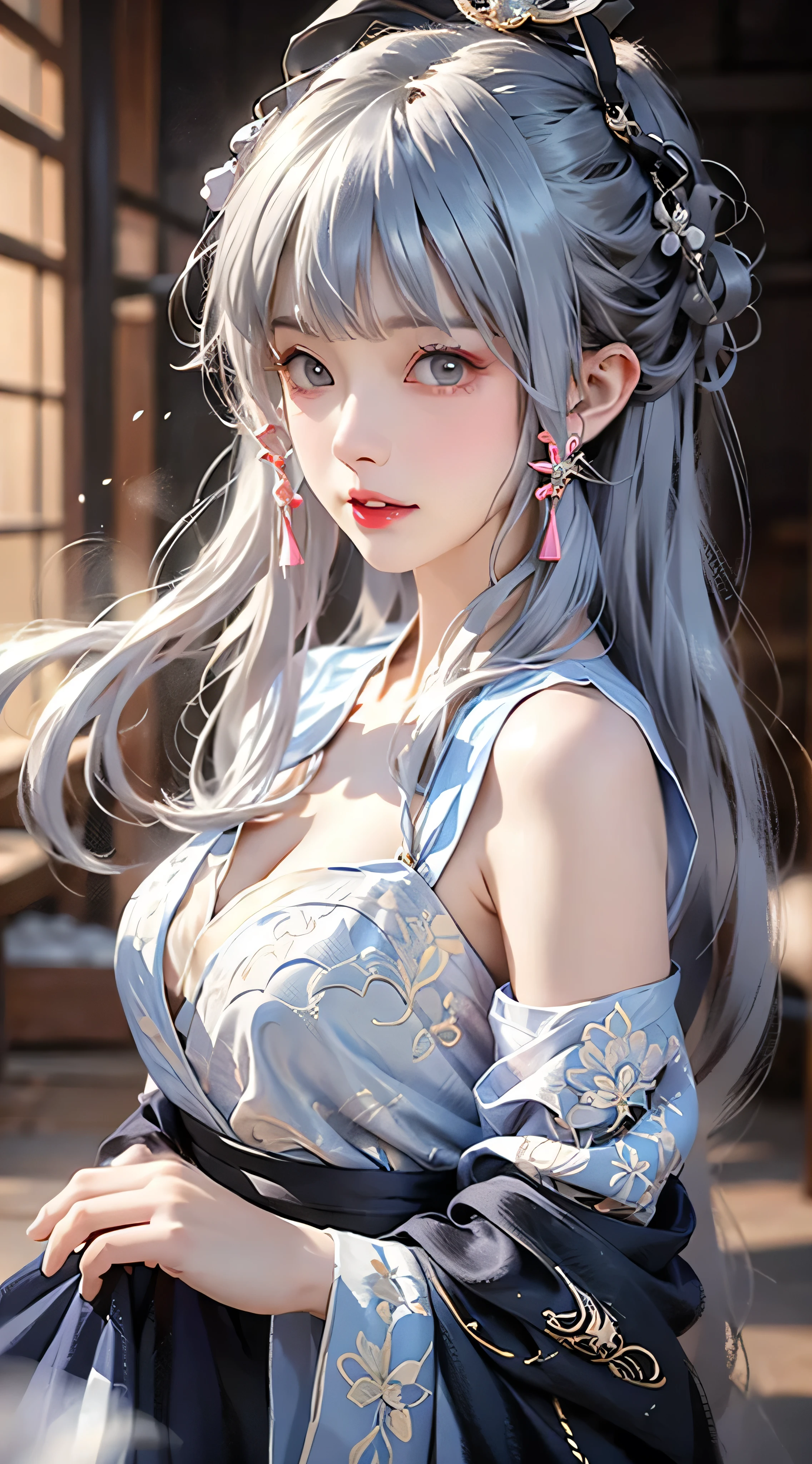 ((best qualtiy)), ((tmasterpiece)), (detail:1.4), Beautiful cyberpunk female images,hdr(HighDynamicRange),Ray traching,NVIDIA RTX,Hyper-Resolution,illusory 5,sub surface scattering,PBR textures,post-proces,Anisotropy Filtering,depth of fields,maximum definition and sharpness,Many-Layer Textures,Albedo e mapas Speculares,Surface coloring,Mitsu-Accurate simulation of material interactions,perfectly proportioned,rendering by octane,Two-colored light,largeaperture,Low ISO,White balance,Rule three points、8K raw data、Beautiful bright blue pupils,off-the-shoulder clothes,Fine pupils,Delicate face and eyes,long eyelasher,Blushlush,Delicate and fluffy hair,pink lip,Pure,Cute face,Sweet girl,Artistic sense,Casual wear,Advancedsense,butterflys,Cherry blossom petal,Beautiful hair accessories,Long hair and waist,Hair fluttering in the wind,Snow-white fox ears,curlies,Snow-white fluffy tail,Positive light,The light from the back window is backlighted