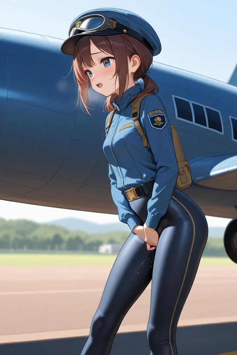 (Masterpiece), 8k wallpaper, solo, Watanabe you, game cg, beautiful detailed face and eyes, perfect anatomy, standing, aircraft hangar, pilot's flight suit