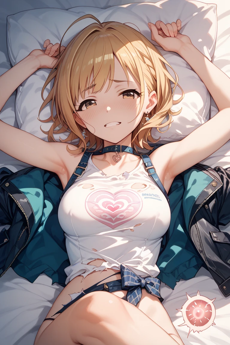detailed illustration, dynamic angle, ultra-detailed, illustration, 1girl, 18 year old, school girl, wavy long blonde hair, long hair, bright robotic blue eyes, hearts, white shirt, black mini skirt, cleavage, flush, blush, arousal, wide eyes seductive, touching chest, open mouth, flushed, glowing hair, glowing eyes, glowing body, wide eyes, shocked eyes, amazed eyes, sitting on couch, amazed, shocked