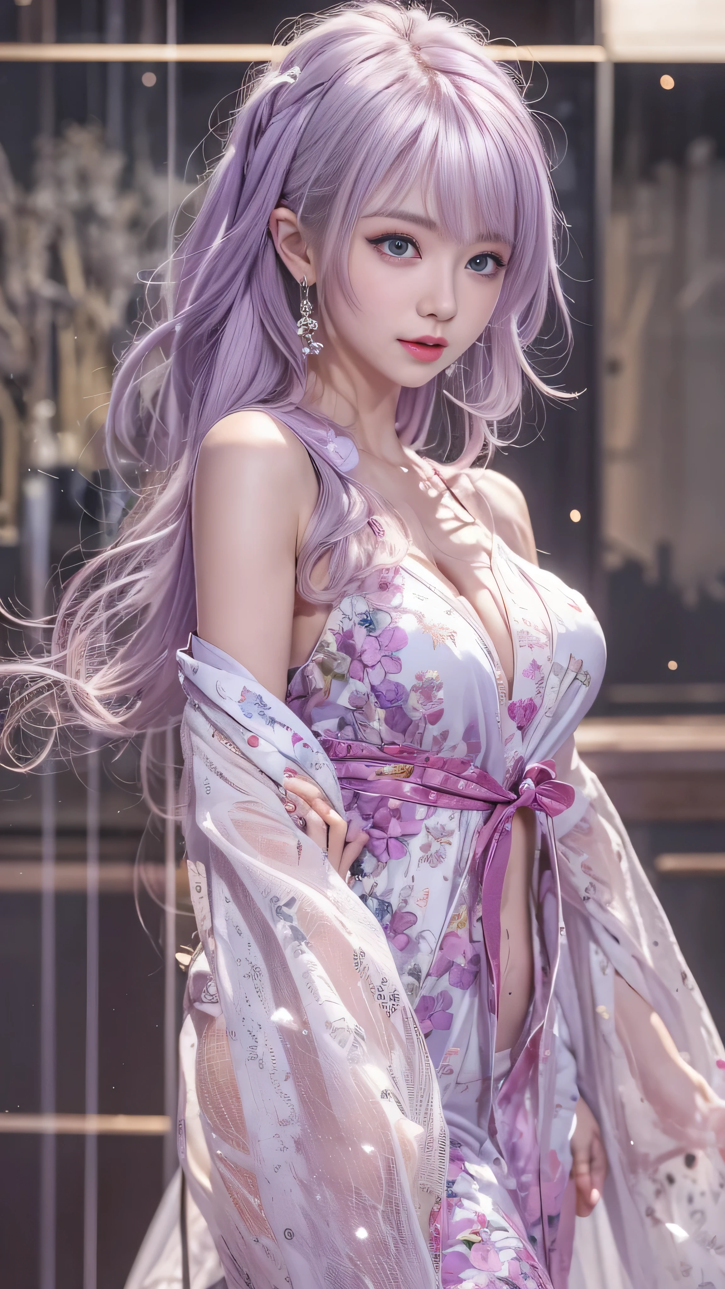 a close up of a woman in a white dress with purple flowers, a beautiful fantasy empress, japanese goddess, 8k high quality detailed art, palace ， a girl in hanfu, trending on cgstation, pale milky white porcelain skin, beautiful alluring anime woman, white haired deity, ((a beautiful fantasy empress)), asian hyperdetailed, inspired by Lan Ying