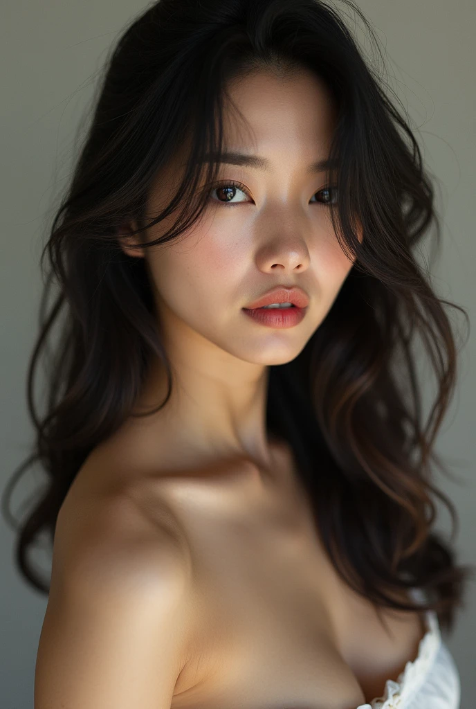 dressed, (photo realistic:1.4), (hyper realistic:1.4), (realistic:1.3),
(smoother lighting:1.05), (increase cinematic lighting quality:0.9), 32K,
1girl,20yo girl, realistic lighting, backlighting, light on face, ray trace, (brightening light:1.2), (Increase quality:1.4),
(best quality real texture skin:1.4), finely detailed eyes, finely detailed face, finely quality eyes,
(tired and sleepy and satisfied:0.0), face closeup, topless, Korean girl,
(Increase body line mood:1.1), (Increase skin texture beauty:1.1)