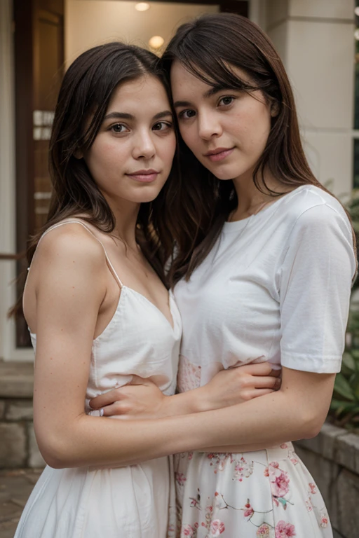 some sisters of different ages, catholics ,white girls, one child 10,16 years old with small breast, loli, lolita, detailed face, cute, innocent, lesbian intimacy , soft lesbians, using clothes, full body