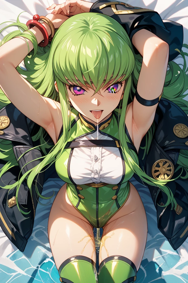 Code Geass: Lelouch of the Resurrection green hair character C.c.like a cute girl,white pilot suit,big breasts,sexy