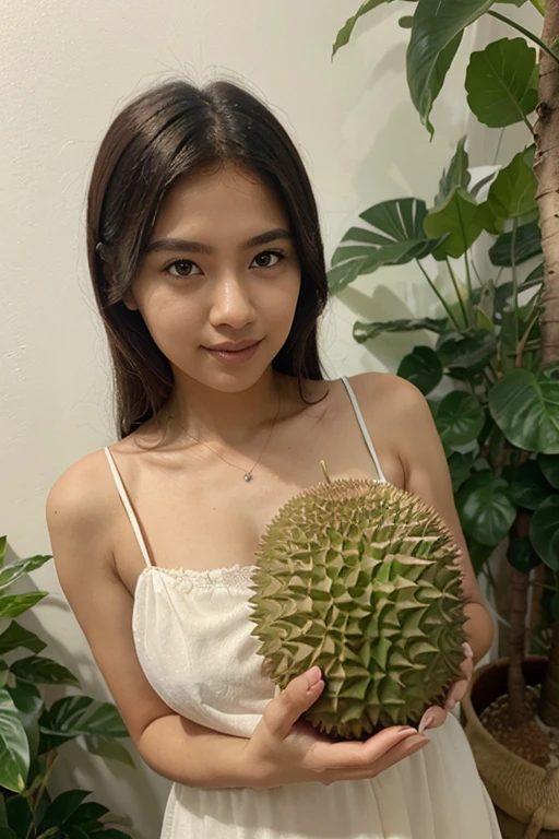Bayi sedang makan durian di atas pohon durian sedang di keroyok semut