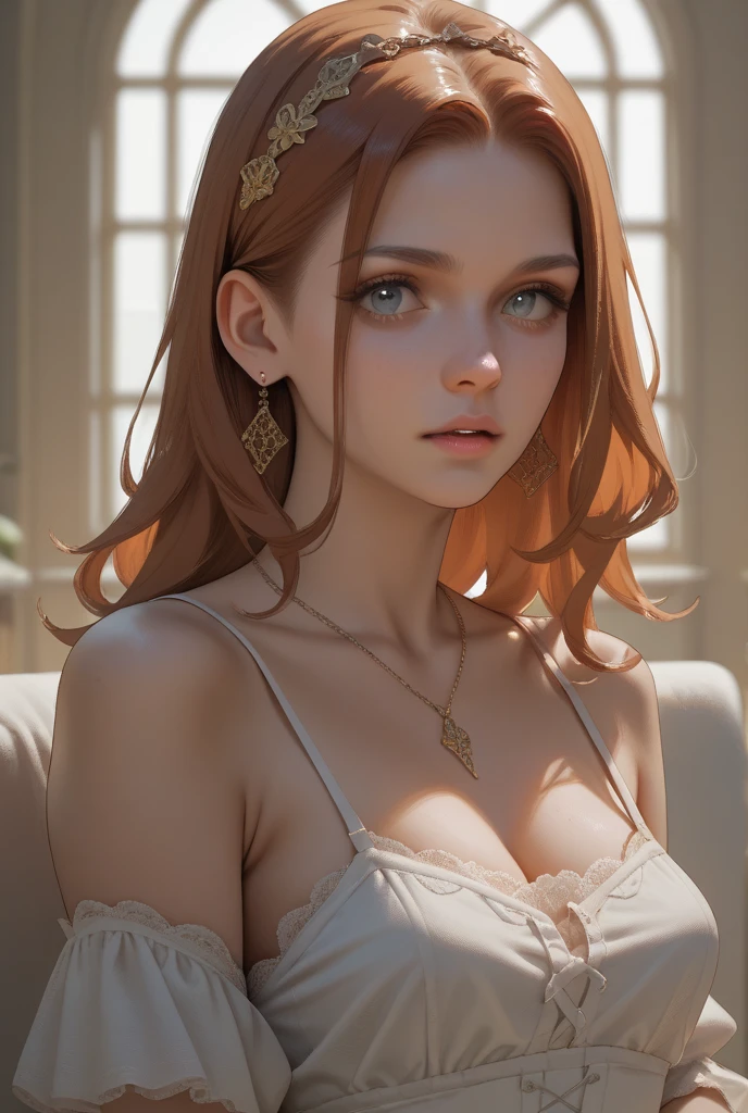 (masterpiece, best quality, extremely detailed 8k, ultra hd, ultra-detailed, highly detailed, highly realistic, photo realistic), (1girl:1.5), (beautiful realistic face, detailed realistic face), (high detailed realistic natural red hair, beautiful realistic hairstyle), (beautiful realistic eyes, high detailed realistic blue eyes, proportional eyes, realistic pupils, high detailed pupils), (high detailed realistic natural eyebrows), (high detailed realistic lips, beautiful realistic lips, pink lipsticks), (high proportional realistic breasts, realistic big breasts), (upper body from head to thighs, slender body:1.5), (clarity:1.2), extremely detailed realistic skin, sharp focus,