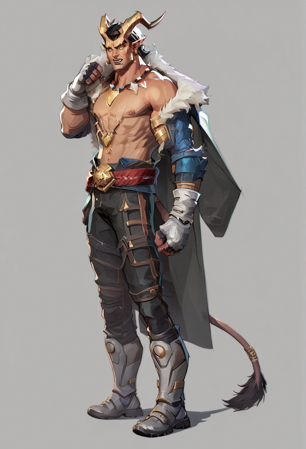 a furry anthropomorphic black/brown rat buff,muscular man wearing a survivalist suit,master splinter,Hamato Yoshi,thick,young,long hair,ponytail,90’s style. He’s androgynous,equipped with some weapons and a sensual ,peaceful expression,full body.The scene has a cool,sweet,sexual,samurai/yakuza style and a vibrant tone.industrial/yokai setting in the background