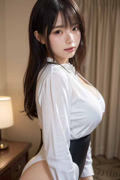 Beautiful woman, 25 years old, high ponytail, bright purple hair (like bright silver), perfect purple hair, Beautiful breasts, (Realistic skin),elegant upper class wearing a black pantsuit, black jacket, white shirt, cleavage visible, black pumps, and a business shirt. Elite secretary, working in the office, wearing a strict business suit, pantsuit style, wearing luxury high heels, girl wearing a shirt, wearing a business suit, wearing a business suit, black nail art, business Wearing a suit, Businessman, Business clothes, Wearing a black business suit, Wearing a white shirt and black jacket, Woman in a business suit, Business suit, Business attire, Raw photo, (8K, highest quality, Masterpiece: 1.2), (Complex Detail: 1.4), (Photoreal: 1.4), Octane Rendering, Complex 3D Rendering Super Detail, Studio Soft Light, Rim Light, Vibrant Detail, Super Detail, Realistic Skin texture, surface details, beautifully detailed eyes, highly detailed CG Unity 16k wallpaper, supplement, (detailed background:1.2),pony tail