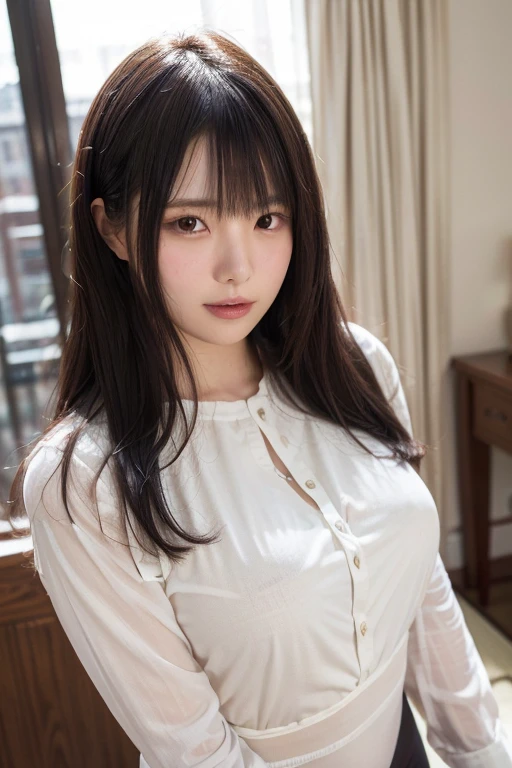 (best quality, 4K, 8k, highres, masterpiece:1.2), ultra-detailed, (realistic, photorealistic, photo-realistic:1.37), hyper detailed, extremely detailed, intricate details, sharp focus, physically-based rendering, professional, vivid colors, studio lighting、Japanese High School Girl、Natural Makeup、(Hair Color:Random)、middlehair、Inward curl、White shirt、Open shirt、sideboob、under boob