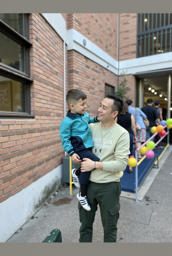 there is a man on a orange tank top shirt and a boy sitting on a bench, with a kid, sitting at a café, in a coffee shop, sentado em uma mesa cor de mocha, enjoying coffee at a coffee shop, sentado em uma sala de espera, Petros e Leonid, sentado em uma cadeira, sentado na cadeira, dois amigos sentados em uma sala, sentado relaxado e feliz