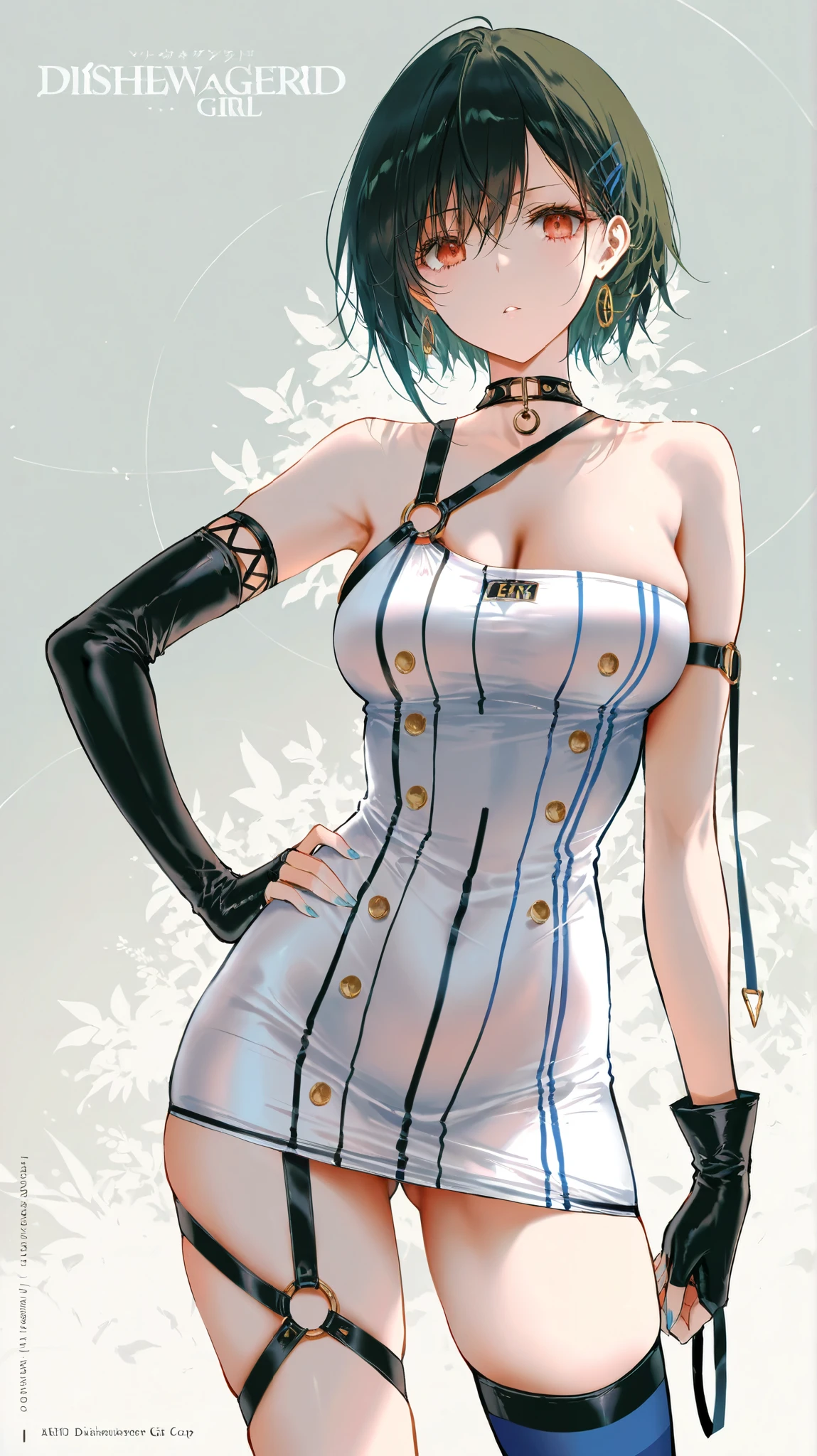 ((((dramatic))), (((gritty))), (((intense))) film poster ((Best Quality)) ((Masterpiece)) 1girl, 19 year old, black hair, pixie bob haircut, flirty smirk ((( light turquoise strapless dress ))) (((mini skirt))) ((( lifting skirt ))) ((white thong)) ((slender)) (busty) ((sexy dress))  6 and a half heads full body