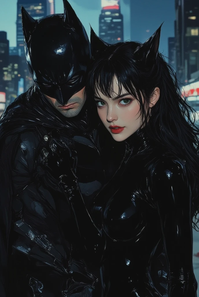I want Batman and Catwoman on top of a building kissing. --auto
