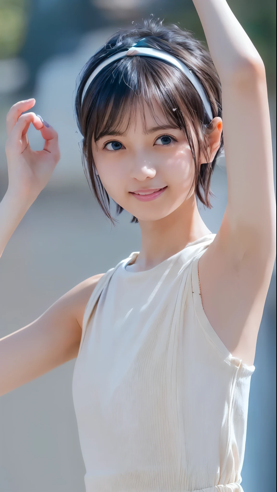masterpiece, highest quality, Photorealistic, Very detailed, finely, High resolution, 8K Wallpaper, Professional, High level of detail, ((One 18 year old girl:1.2)), Slender Japanese women,cute lips, Detailed clavicle, Mid-chest、Perfect Face, (Cute short hair:1.5), Chestnut Hair、((Leotard:1.5))、((Dance Studio:1.5))、(Kpop idol pose:1.5)、