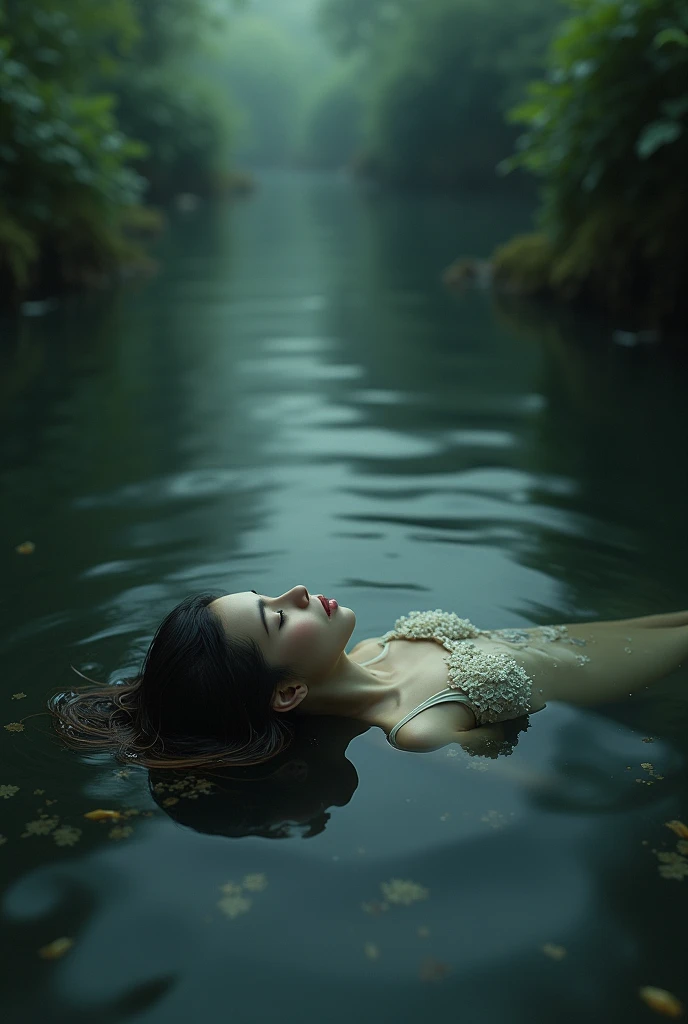 A asian womens dead body floating in lake