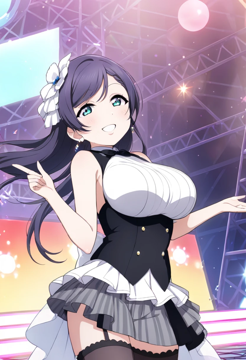 Big Breasts , live stage, formal dress, solo, smile,