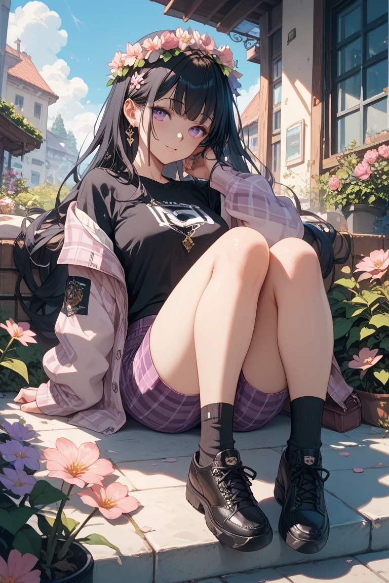 childish, high quality、ultra-detailliert、(1 girl in:1.3)、roto、Elementary school girls、 girl,,Chairman type,I'm wearing glasses,Too eyebrowulging,Obese body,chubby,M-shaped legs、Precure pattern character print T-shirt,Small, Bulging,white, See-through, Wet underwear,4th grade elementary school student、(small ,Chiquita,For 9 years old,Short stature),A girl with small breasts、,Sit up、M-shaped legs、Complex architecture、lush garden、and design a sense of peace and spirituality。Designed with a fisheye effect image that captures a wide field of view with a unique curved viewing angle。Panoramic cityscape、Dramatic skyline、breather、Producing a rooftop view in a sophisticated space