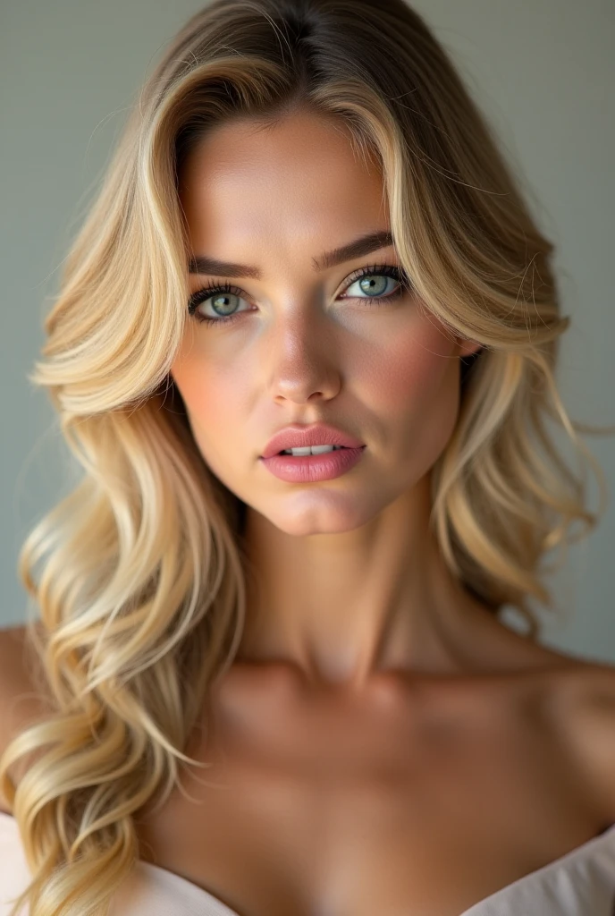 (best quality,4k,highres,ultra-detailed,realistic:1.2),physically-based rendering,professional,portrait,full body shot,gorgeous European woman,age 23,playmate,men magazine model,wavy hair,beautiful detailed eyes,beautiful detailed lips,white panel,relaxed pose,soft lighting,vibrant colors