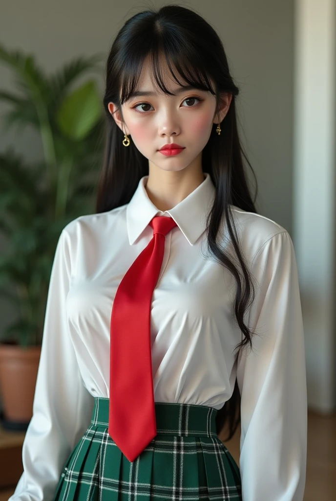 Graduation Ceremony、high school girl、uniform 、Navy jacket、Checkered pleated skirt、White shirt、Bedroom、Lying in bed、Perfect proportions、cute、((18-year-old female:1.2))、Young and adorable Japanese face,Big Breasts, valley, Official Art,Highly detailed CG Unity 8K wallpaper,(masterpiece:1.0),(Highest quality:1.0), High resolution,4K,Very detailed, photo shoot, 8K, nsfw, High resolution, Kodak Portrait 400, Film Grain, Lens flare brilliance, Professional Lighting,Cinematic Light, View your viewers