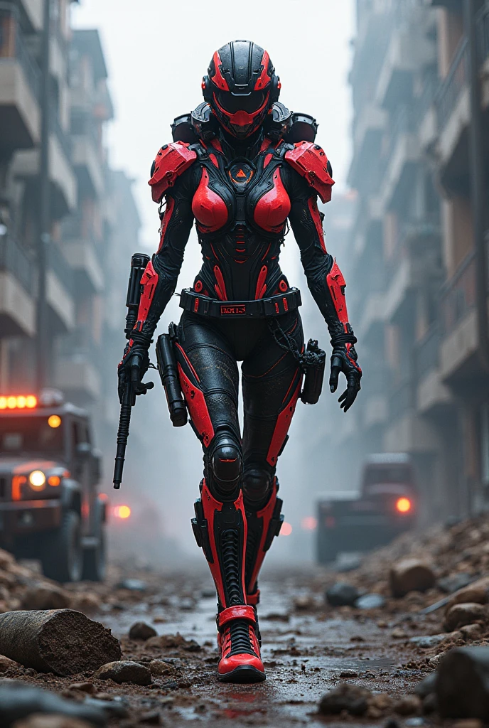 Full length view. (cyborg woman with a weapon in his hands) Bold, threatening look. Red and black exoskeleton male cyborg. A dynamic picture, the whole body of a cyborg in motion walks along the street of a futuristic city. with crane-yellow stripes. --ar 9:16 --ar 1:2 Porcelain face and head, no hair, detailed realistic close-up, dirt, dust,
Canon 5d cinematic frame, ultra skin, porcelain face and head, beautiful hands, detailed macro, photography, cool look, action, big turquoise eyes, perfect eyes, best quality, extremely sharp focus on face, minimalism. full-length cyborg woman, whole body in motion, subtleties of analog cinema, post-apocalyptic,
cinematic, realistic, fashionable art station. Studio photography details in focus Very busy Rutkow complex Raw 4k 8k Isometric digital smog, 3D rendering, porcelain face and head. Volume Octane Number Science Fiction Artistic Masterpiece Sinister Matte Painting Movie Poster, Golden Ratio, cgsociety,
Ultra HD, Realism, Vivid Colors, High Detail, UHD Painting, Pen and Ink, Perfect Composition, Beautiful Detailed Complex Insanely Detailed Octane Rendering, Trending on Artstation, 8k Art Photography, Photorealistic Concept Art, Soft Natural Atmosphere, Perfect Cinematic Lighting ,
the effect of broken glass, the absence of a background, amazing, something that doesn’t even exist.--ar 9:16 --ar 1:2