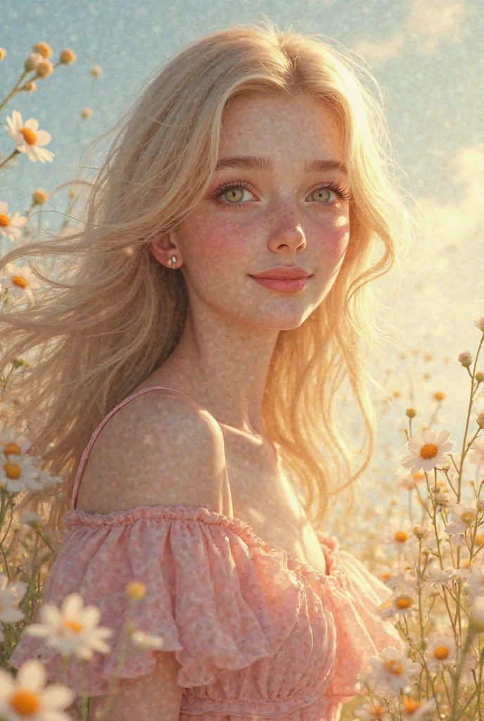 (best quality,4k,8k,highres,masterpiece:1.2),ultra-detailed,(realistic,photorealistic,photo-realistic:1.37), blonde girl nude, (nude showing her tit),portrait,pale skin,beautiful detailed eyes,freckles, lovely smile,lush yellow hair cascading down her back,curvaceous figure,barefoot in a lush garden,soft sunlight illuminating her,subtle shadows playing on her skin,ethereal atmosphere,colorful flowers blooming around her,delicate petals floating in the air,golden hour lighting casting a warm glow,serene and natural surroundings,subtle breeze gently rustling the leaves,peaceful and calm ambiance.