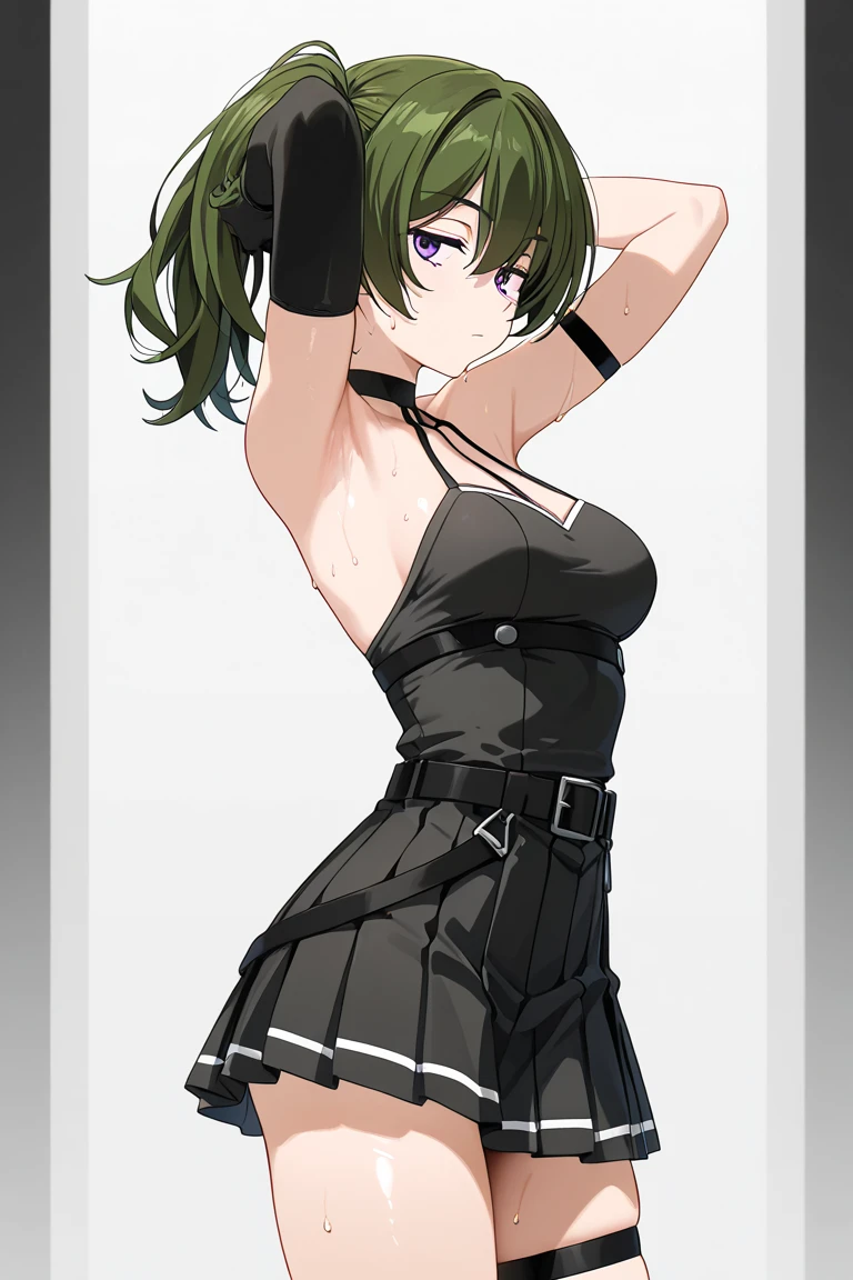 Bad、Green Hair、side ponytail、blush,smile,Captivating thighs、Combat Uniform、Showing armpits、Looking at each other with a dirty look
（masterpiece:1.2), highest quality, High resolution, unity 8k wallpaper, (shape:0.8), (Beautiful and beautiful eyes:1.6), Highly detailed face, Perfect lighting, Extremely detailed CG, (Perfect hands, Perfect Anatomy),