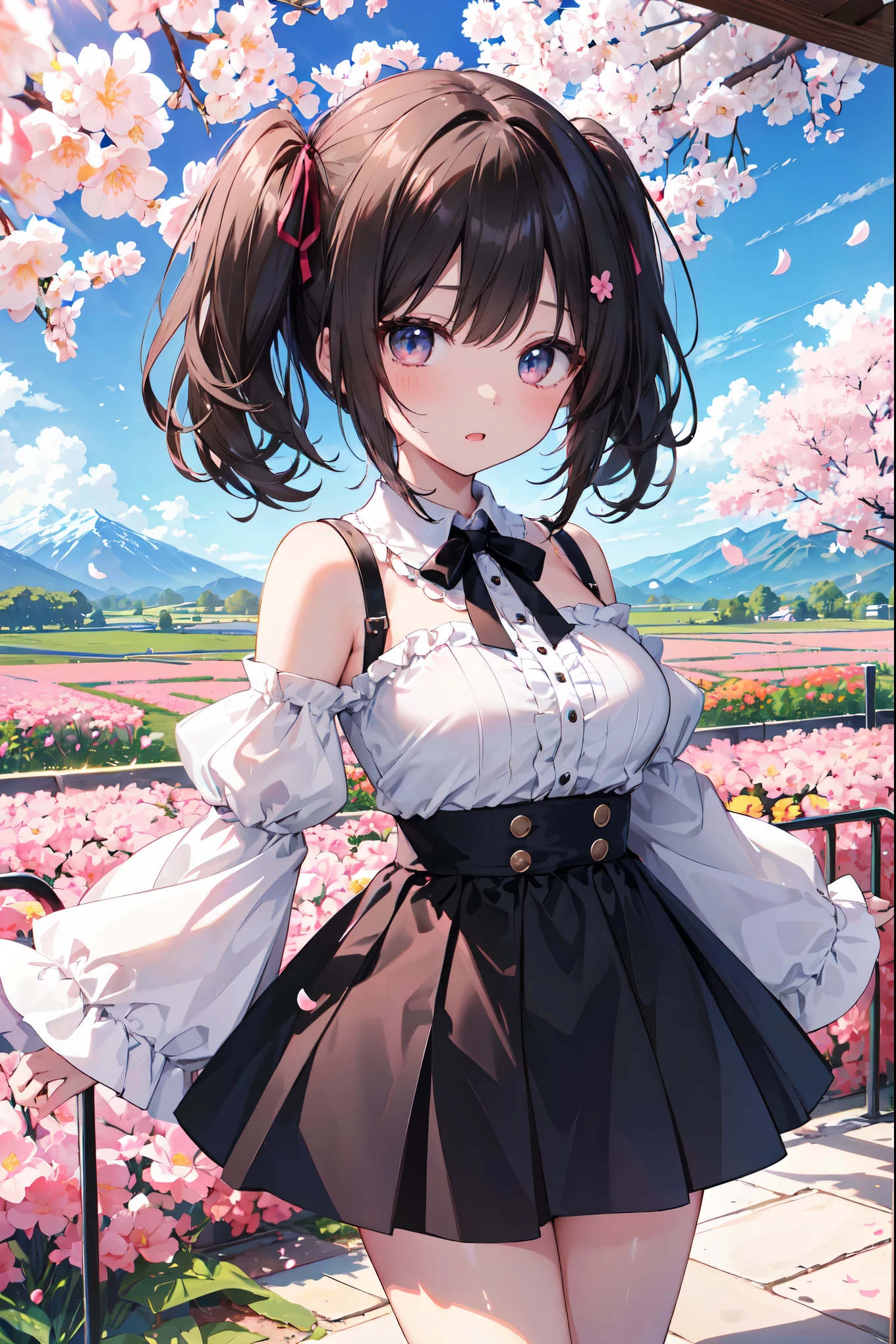 Black Hair、Iris、Short Hair、Girl、cute、、White Dress、soaked、Embarrassed、Embarrassed、、Small breasts、Small cherry blossom hair accessory、