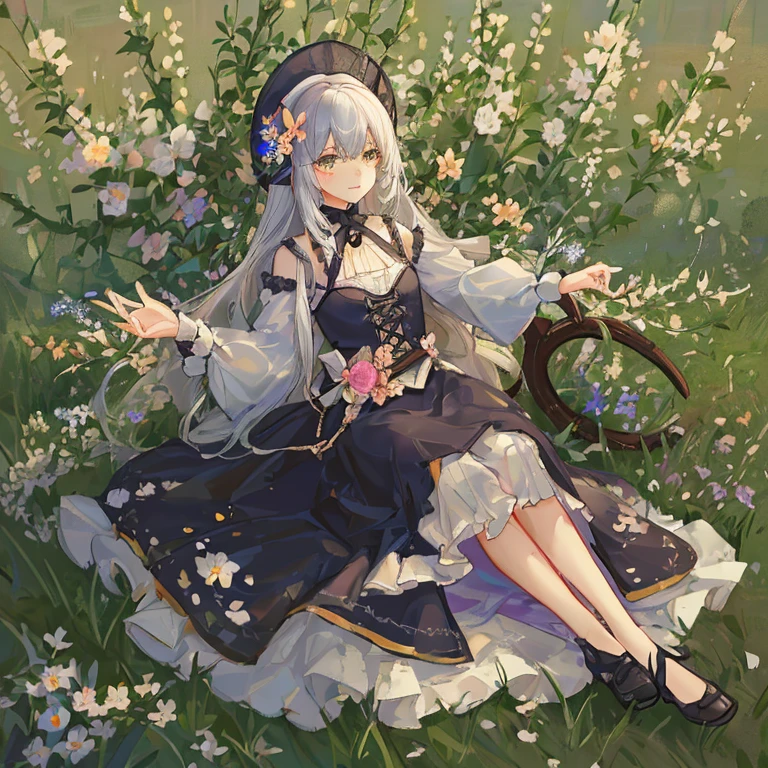 Eggs (( azur lane)), in a field of flowers with an umbrella 