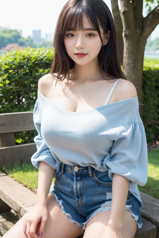 Happy fun、a smile, medium breasts、top-quality、masterpiece、超A high resolution、8K、(Photorealsitic:1.4)、Raw photo、女の子1人、long brown hair、glowy skin、Wet body、Dramatic Writing、full body Esbian, jeans, at the sunset, glasses, blues eyes, wears white shirt