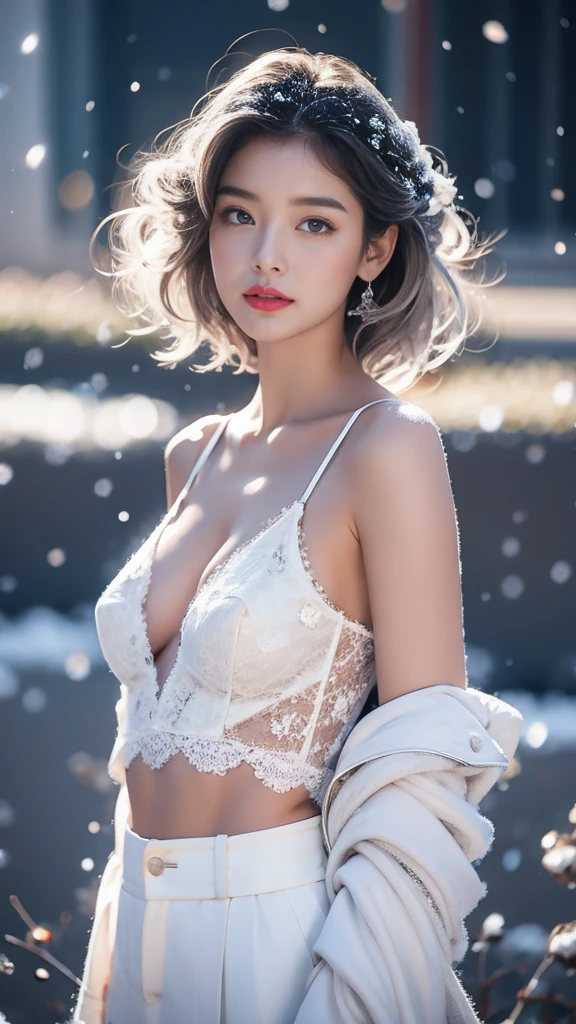 ((Cinematic Lights, Top Quality, 8k, Masterpiece: 1.3)), 1 girl, Pretty woman with slender abs: 1.4, (Ted White Hair, Small: 1.3), String Panties, Bra: 1.2, Strapless, Seductive Open Lip, Sofa, Ultra Detailed Face, Detailed Eyes, Double Eyelids, Streets of Budapest