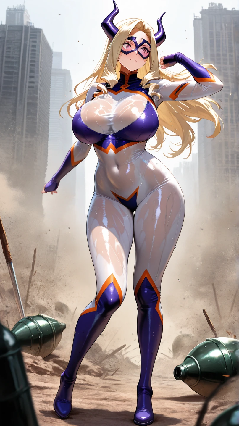 Busty muscular flying superwoman, white golden costume and cape, strong huge biceps, strong tonned abs, enormous round tits, huge firm boobs, hypermuscular bodybuilder, flying over the city, black short hair