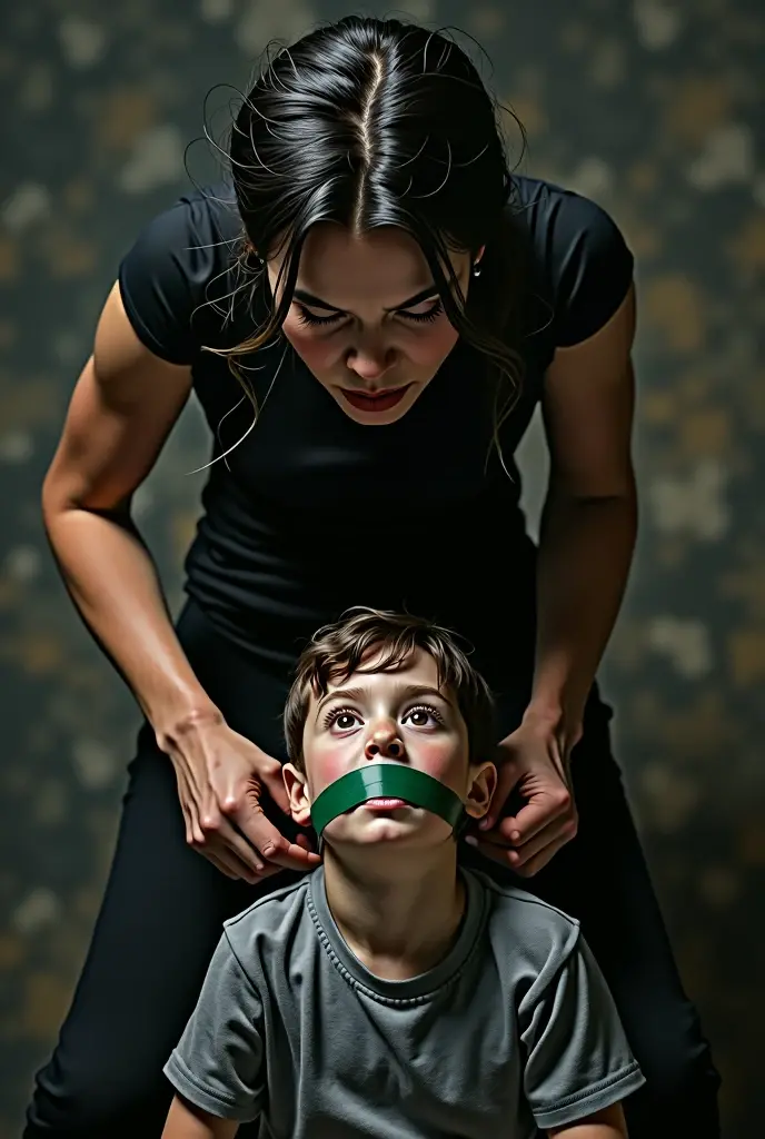domineering woman tape gag a boy