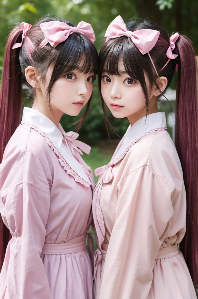 Two Girls、Bun Hair、Twin tailasterpiece, Highest quality, Make friends with the Chinese dragon, fun, Happy, bright, long,mysterious