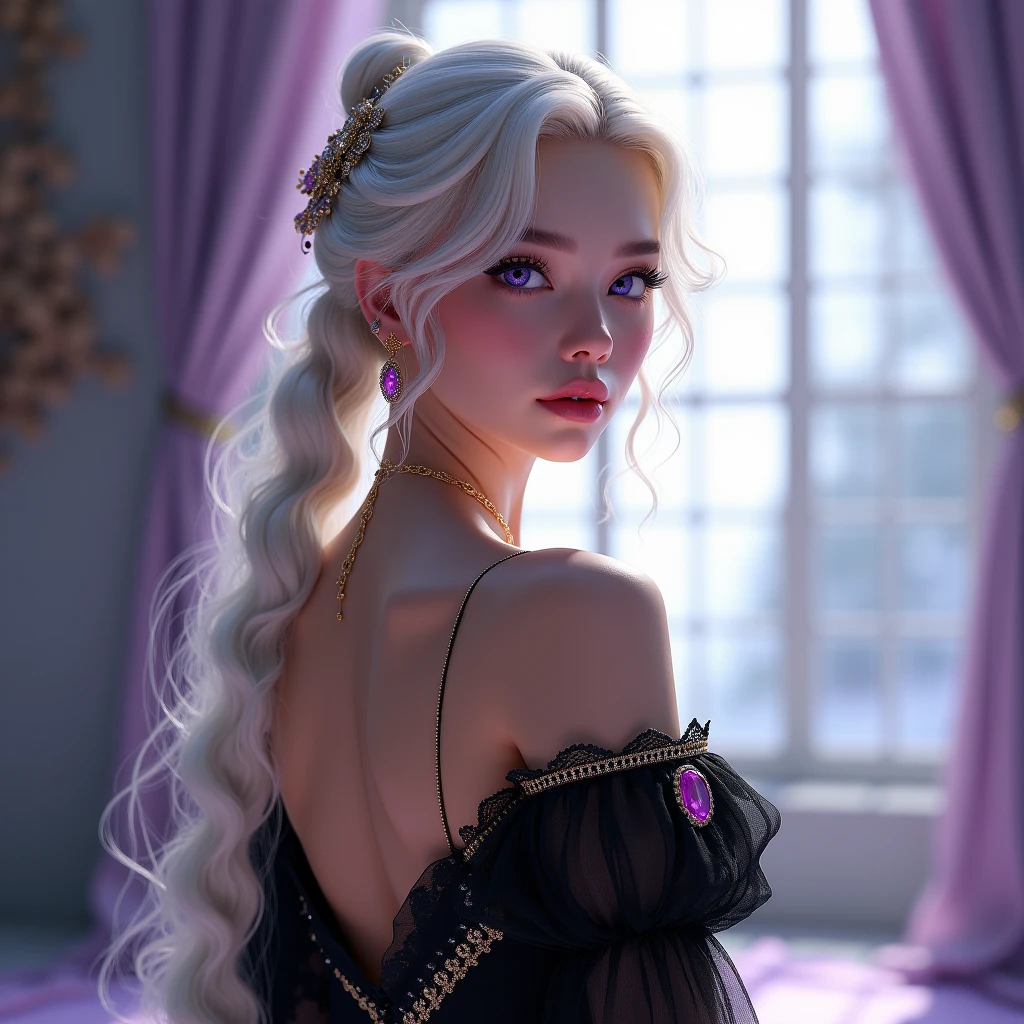 (Obra-prima - Ultradetalhada, alta resolução) Prepare to be enchanted by a true masterpiece that combines ultra-detailed art with high-resolution rendering. Esta obra mostra uma mulher hipnotizante, com cabelos curtos e loiros claros, estilo anos 1950, Marilyn Monroe (1.3) e olhos castanhos cativantes (1.2), new york illustration style, usando batom vermelho, emanating an aura of elegance and mystery. Wearing classic 1950s clothing. Intricate details and realistic textures invite you to explore every aspect of this enchanting composition. Vestido branco transparente. looking behind. Prepare-se para mergulhar em um mundo onde a beleza e o artesanato se fundem perfeitamente.