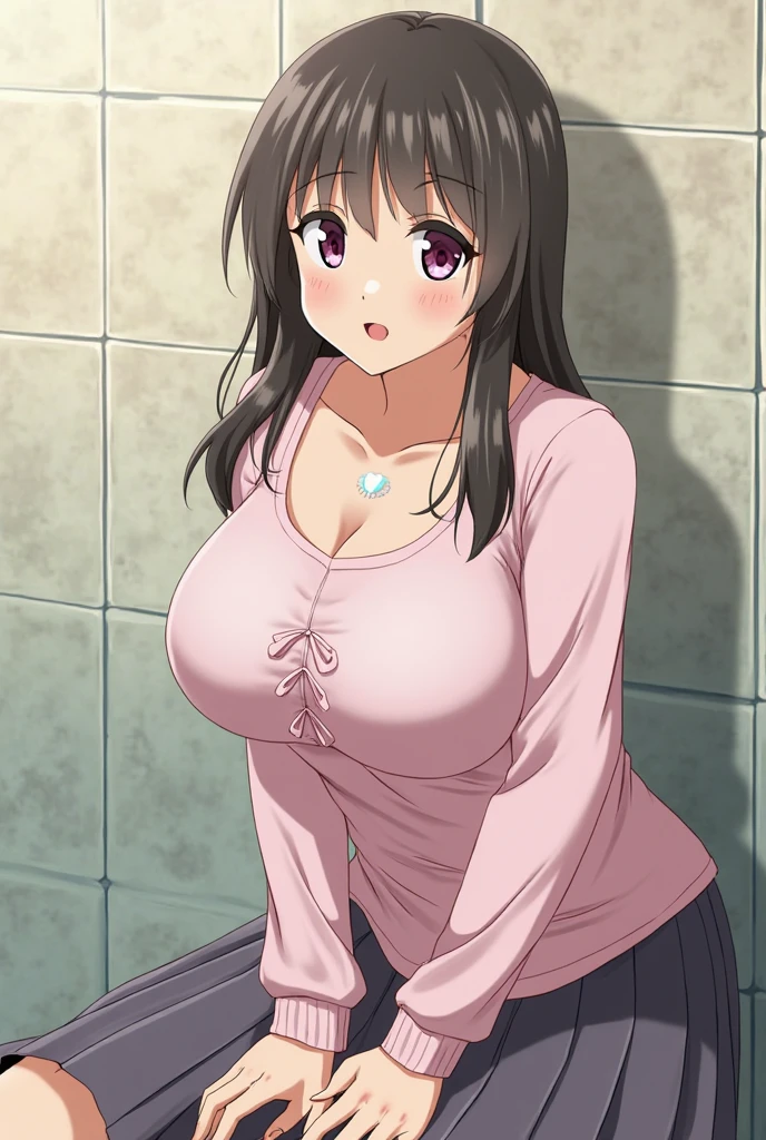 Misako amamiya, perfect, mature women, long hair, black hair, Messy hair, perfect breast, busty breast,fat , chubby, cute shy blush on