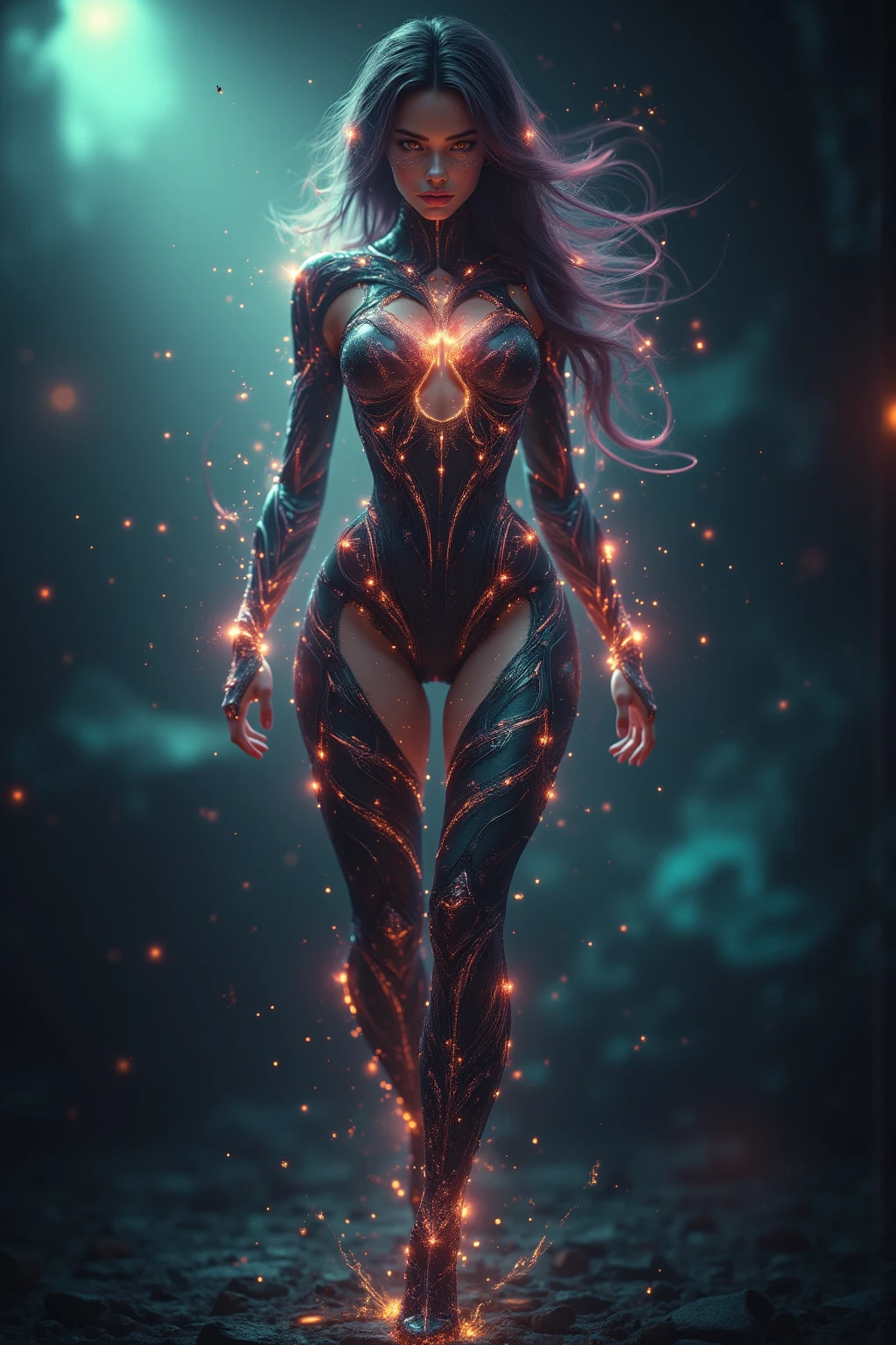 (masterpiece,Distinguished Quality,Mirror-like,Cinematic Experience,insanely detailed,absurdres),8k,wallpaper,(Ray Tracing),Physically Based Rendering,Ultra-fine painting,Narrow your focus,BREAK(1 female),(Astral Body:2.0),(Beautiful Face),(Beautiful Eyes),(Perfect Eyes:1.6),(Glowing Skin:1.2),(Random Hairstyles),(Random hair color)BREAK,(Ultra-high leg  with a space-themed design:2.0),(Satanic attraction:2.0),(Big Breasts),(Sexy thighs),(Functional),(Voluptuous),(front:2.0),(whole body:2.0),(look at me),(Detailed hands:2.0),(Beautiful female hands:2.0),(Portrait of the Goddess,Psychic Art),(She's floating leisurely in space:2.0),(Astral Light:2.0),(A body covered in psychic aura:2.0),(Super :2.0)